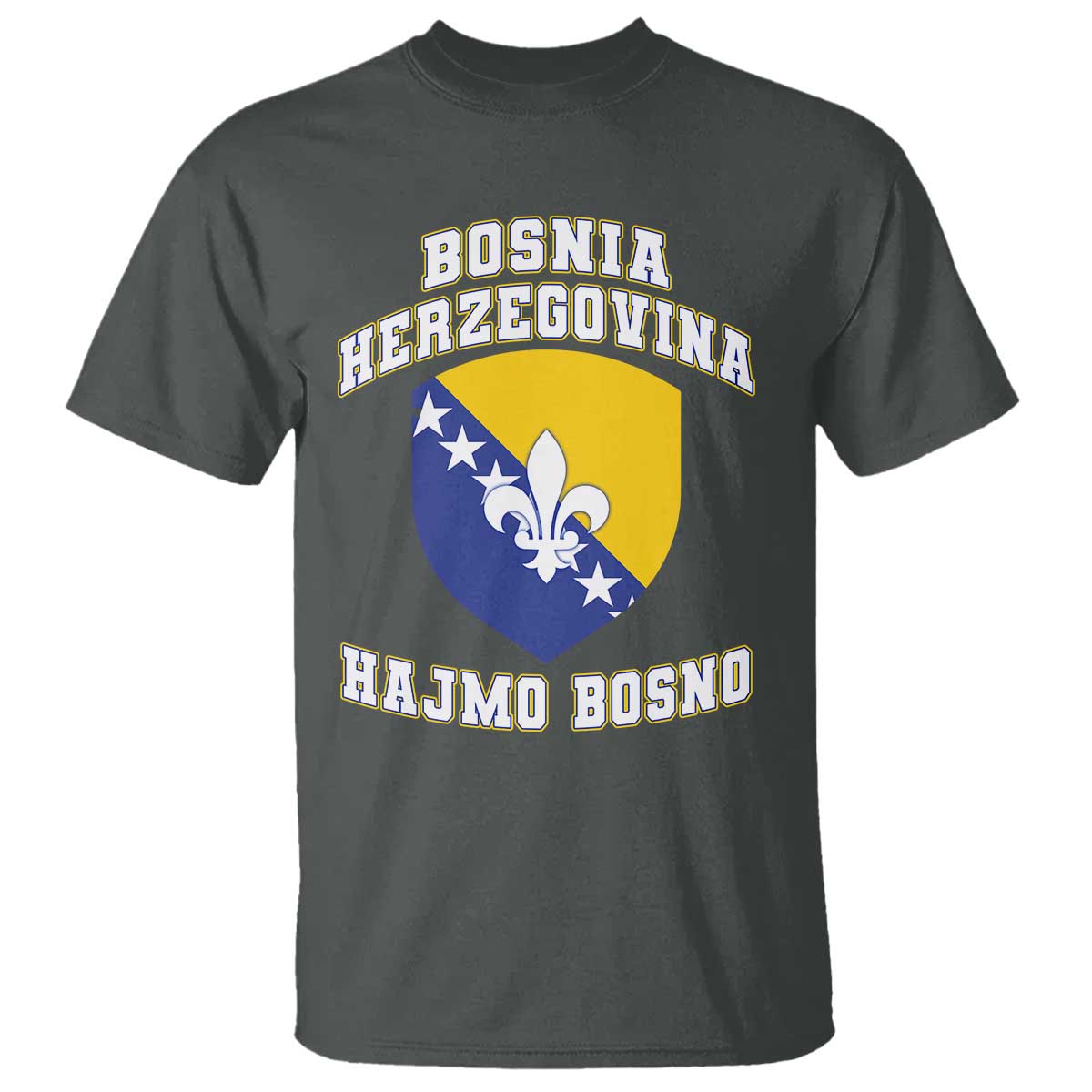 Hajmo Bosno Lets Go Bosnia Herzegovina Flag T Shirt Golden Lily Soccer Football Fan Athletic Graphic TS02 Dark Heather Print Your Wear