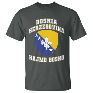 Hajmo Bosno Lets Go Bosnia Herzegovina Flag T Shirt Golden Lily Soccer Football Fan Athletic Graphic TS02 Dark Heather Print Your Wear