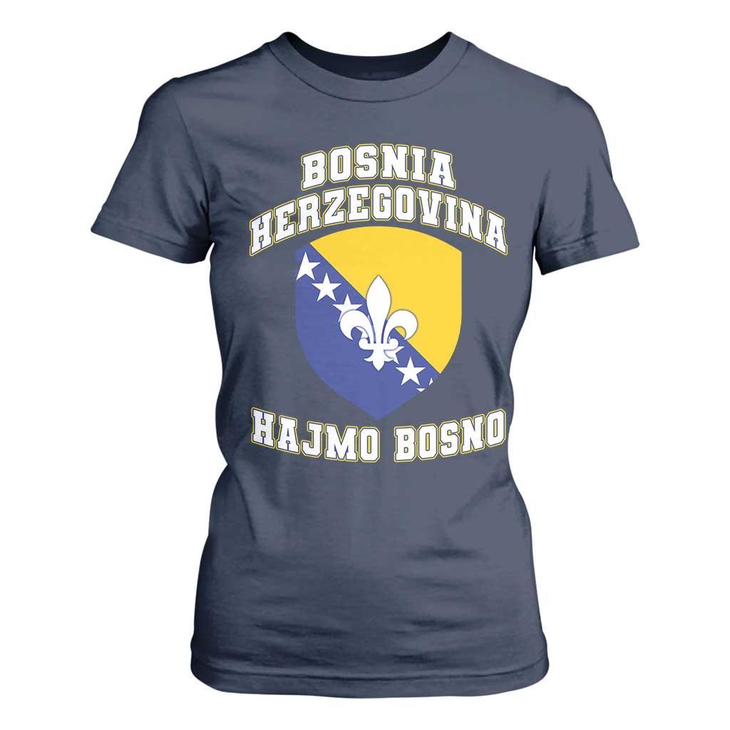Hajmo Bosno Lets Go Bosnia Herzegovina Flag T Shirt For Women Golden Lily Soccer Football Fan Athletic Graphic TS02 Navy Print Your Wear