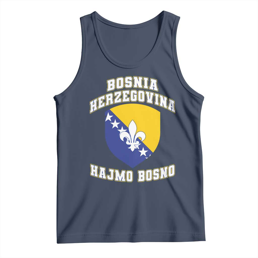 Hajmo Bosno Lets Go Bosnia Herzegovina Flag Tank Top Golden Lily Soccer Football Fan Athletic Graphic TS02 Navy Print Your Wear