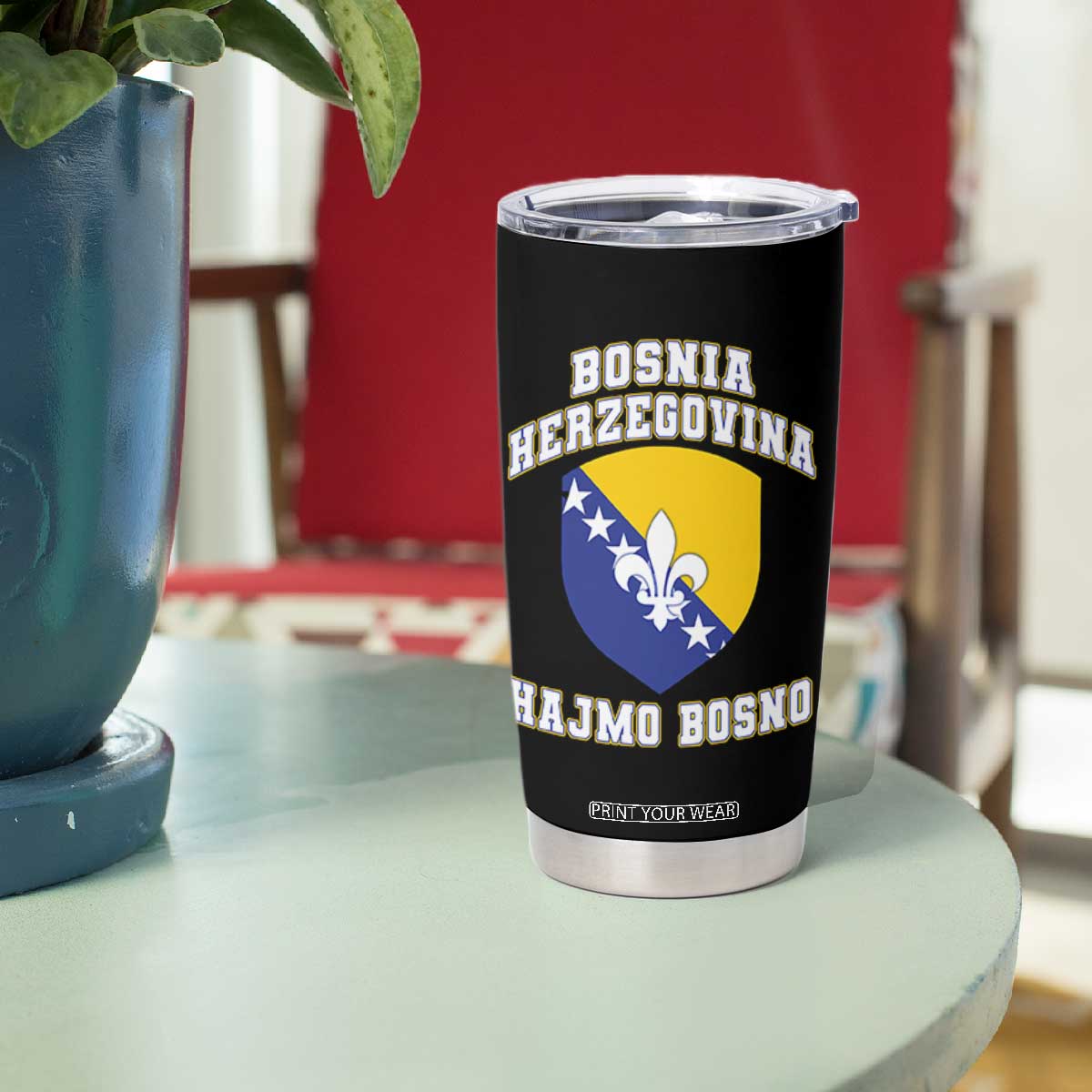 Hajmo Bosno Lets Go Bosnia Herzegovina Flag Tumbler Cup Golden Lily Soccer Football Fan Athletic Graphic