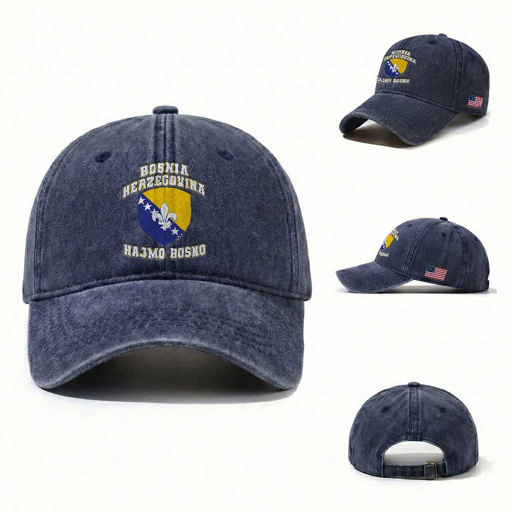 Hajmo Bosno Lets Go Bosnia Herzegovina Flag Washed Cotton Baseball Cap Golden Lily Soccer Football Fan Athletic Graphic