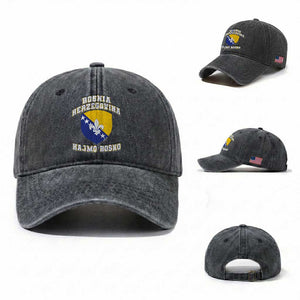 Hajmo Bosno Lets Go Bosnia Herzegovina Flag Washed Cotton Baseball Cap Golden Lily Soccer Football Fan Athletic Graphic