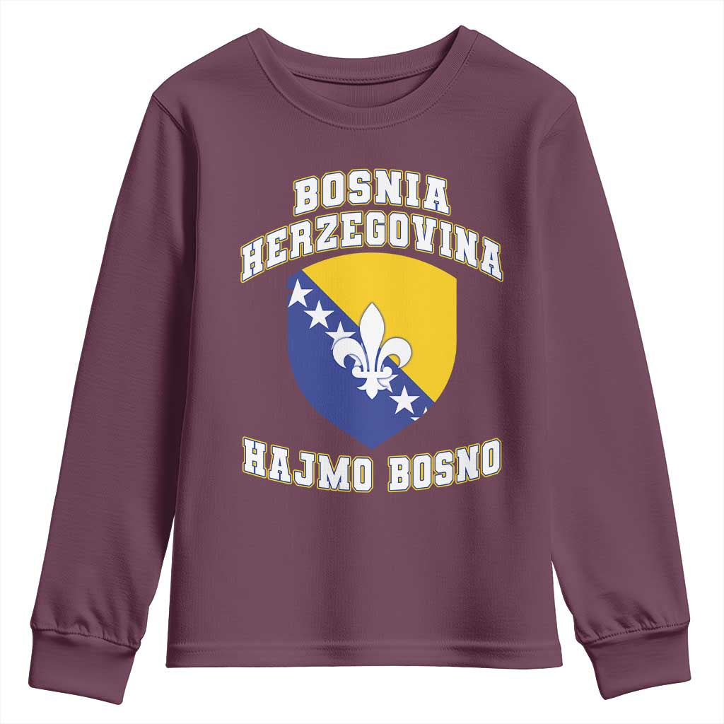 Hajmo Bosno Lets Go Bosnia Herzegovina Flag Youth Sweatshirt Golden Lily Soccer Football Fan Athletic Graphic TS02 Maroon Print Your Wear