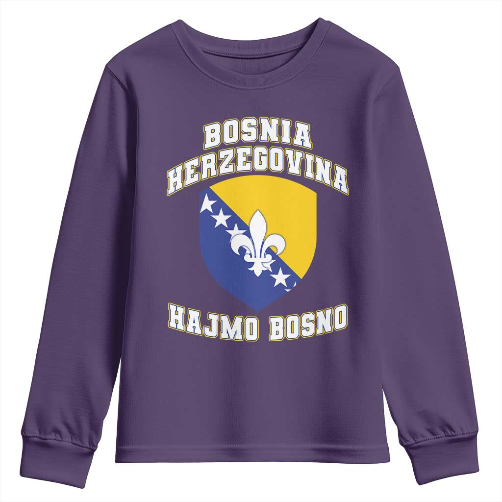 Hajmo Bosno Lets Go Bosnia Herzegovina Flag Youth Sweatshirt Golden Lily Soccer Football Fan Athletic Graphic TS02 Purple Print Your Wear