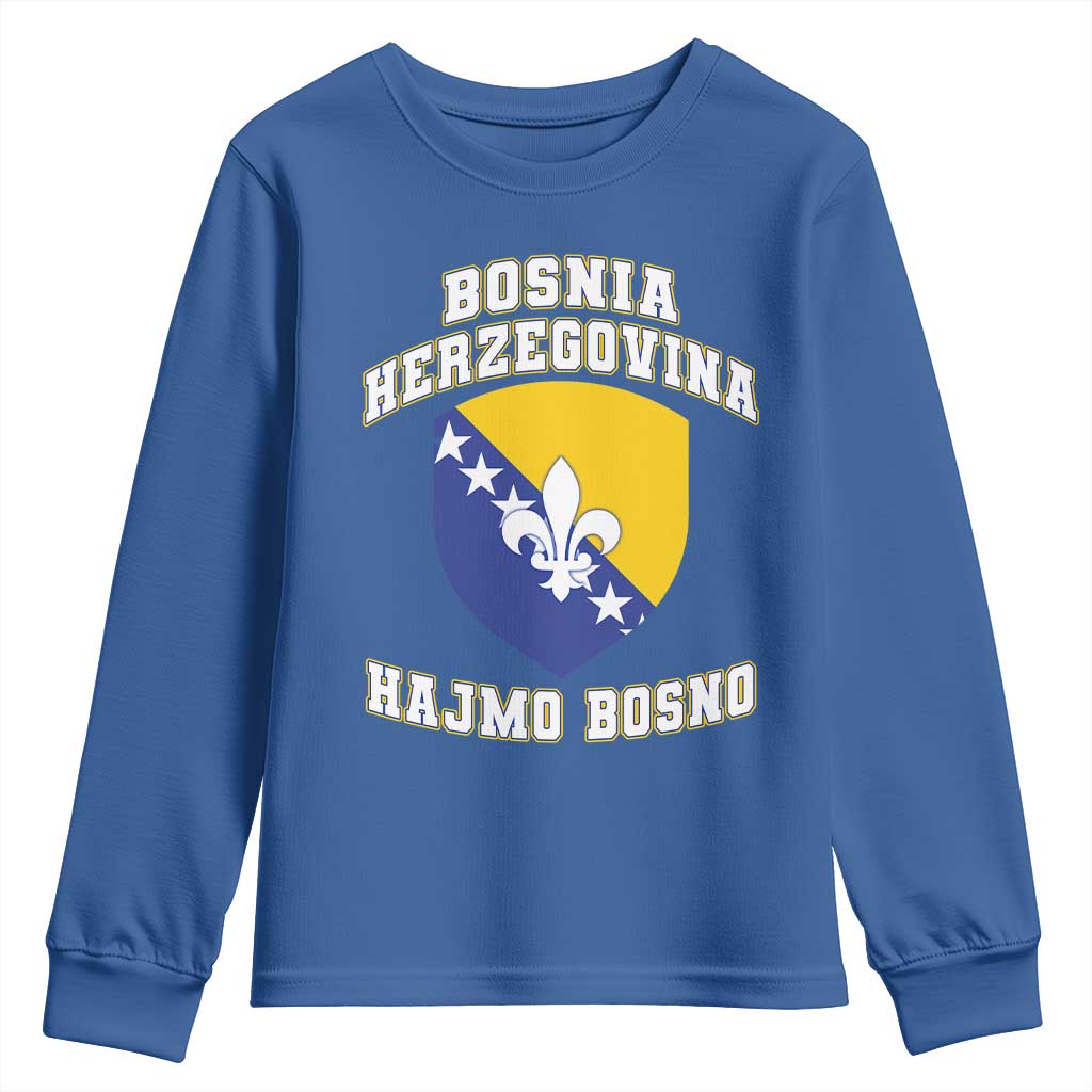 Hajmo Bosno Lets Go Bosnia Herzegovina Flag Youth Sweatshirt Golden Lily Soccer Football Fan Athletic Graphic TS02 Royal Blue Print Your Wear