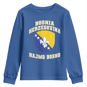Hajmo Bosno Lets Go Bosnia Herzegovina Flag Youth Sweatshirt Golden Lily Soccer Football Fan Athletic Graphic TS02 Royal Blue Print Your Wear