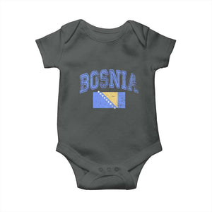 Classic Distressed Bosnia National Flag Varsity Style Baby Onesie Sports Fan Athletic Graphic