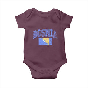 Classic Distressed Bosnia National Flag Varsity Style Baby Onesie Sports Fan Athletic Graphic