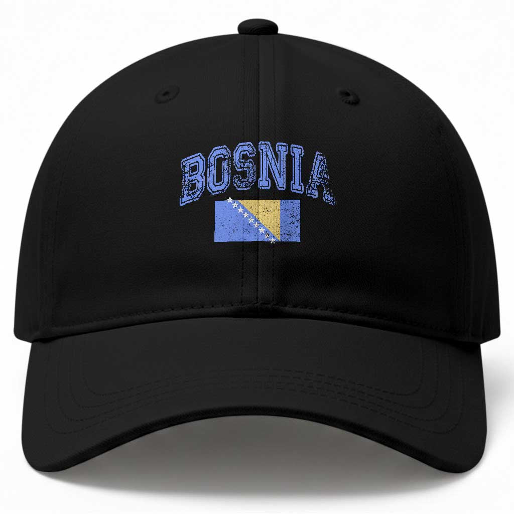 Classic Distressed Bosnia National Flag Varsity Style Baseball Cap Sports Fan Athletic Graphic