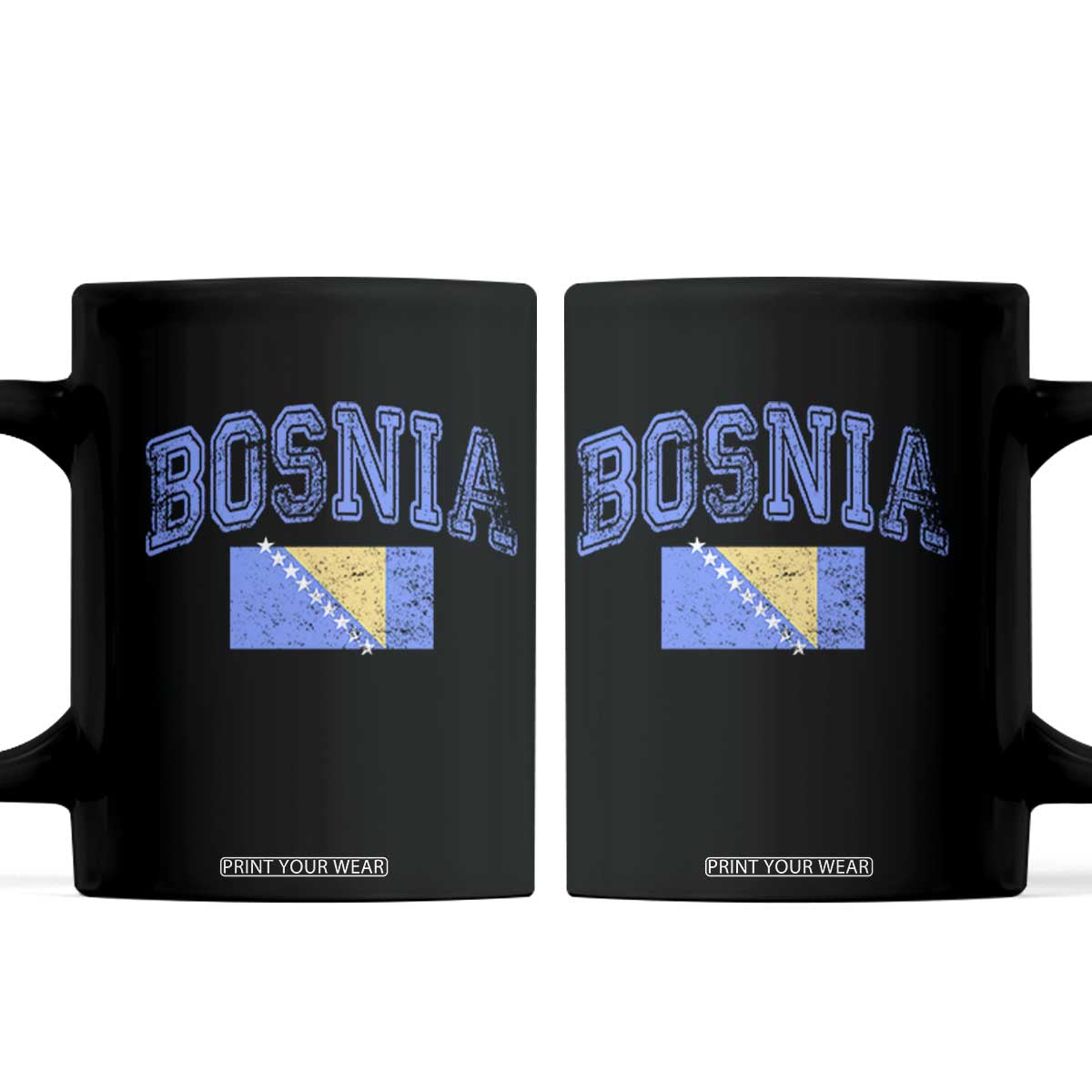 Classic Distressed Bosnia National Flag Varsity Style Coffee Mug Sports Fan Athletic Graphic