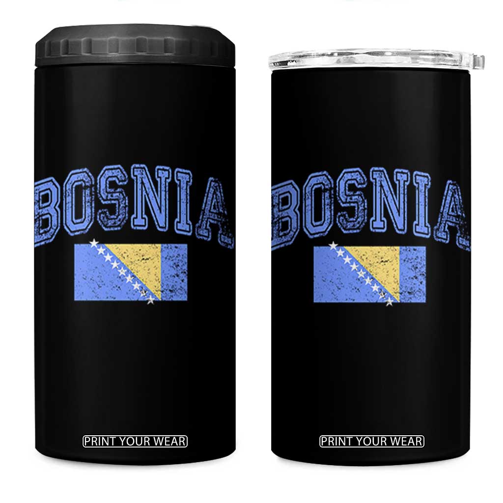 Classic Distressed Bosnia National Flag Varsity Style 4 in 1 Can Cooler Tumbler Sports Fan Athletic Graphic