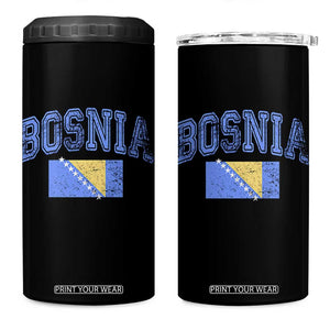Classic Distressed Bosnia National Flag Varsity Style 4 in 1 Can Cooler Tumbler Sports Fan Athletic Graphic