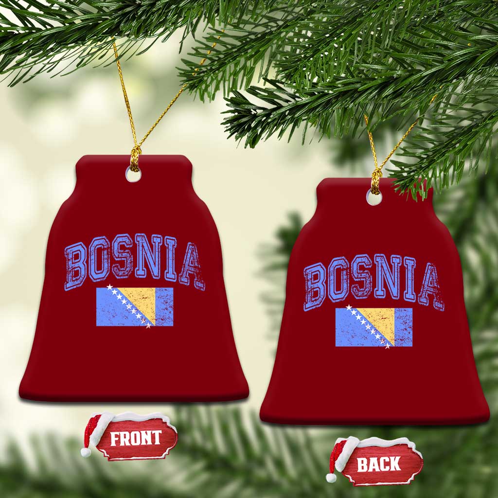 Classic Distressed Bosnia National Flag Varsity Style Ceramic Ornament Sports Fan Athletic Graphic