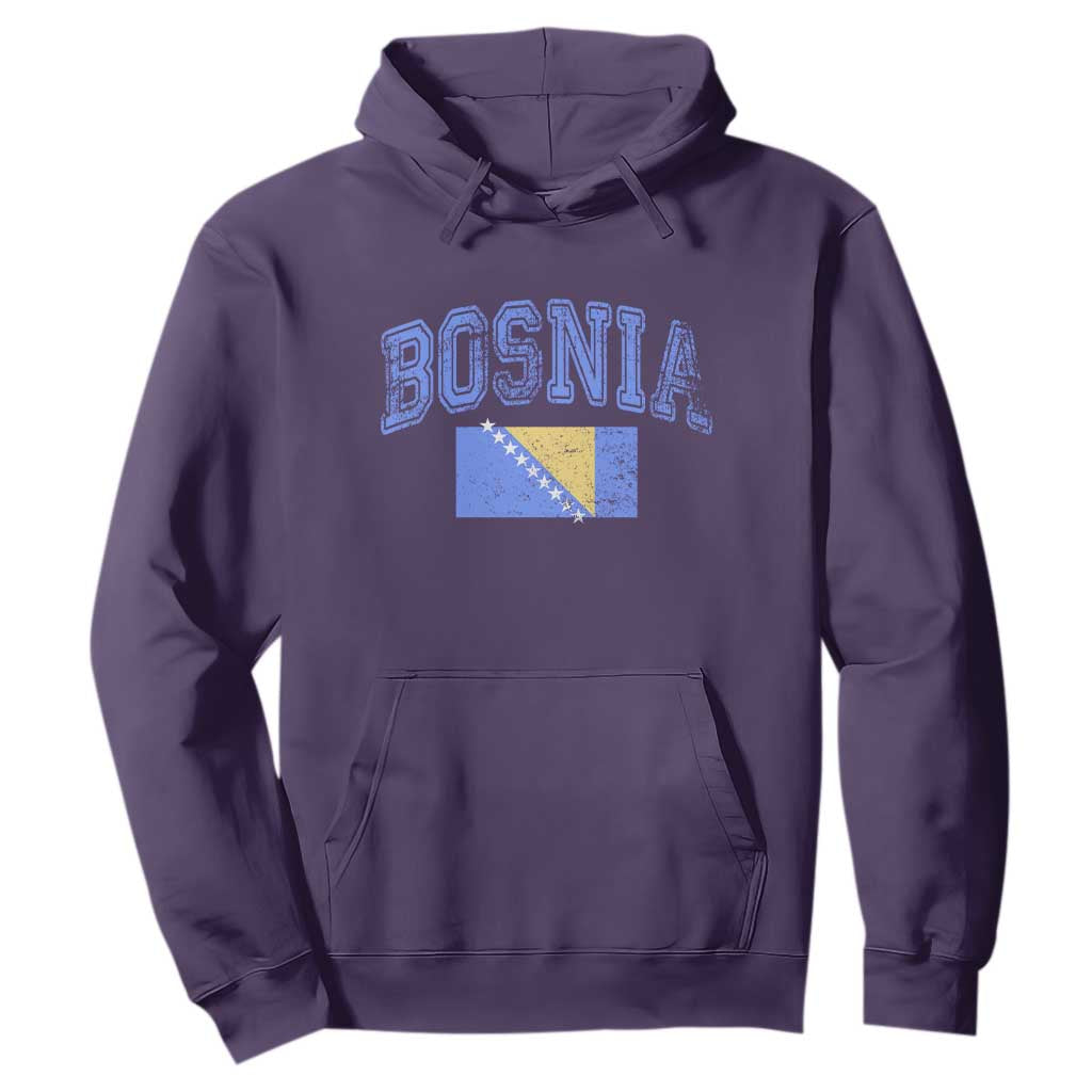 Classic Distressed Bosnia National Flag Varsity Style Hoodie Sports Fan Athletic Graphic