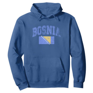 Classic Distressed Bosnia National Flag Varsity Style Hoodie Sports Fan Athletic Graphic