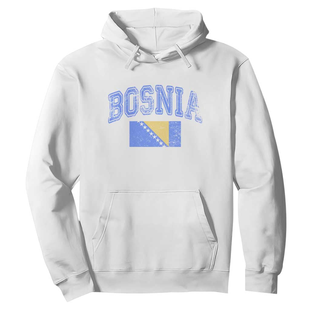 Classic Distressed Bosnia National Flag Varsity Style Hoodie Sports Fan Athletic Graphic