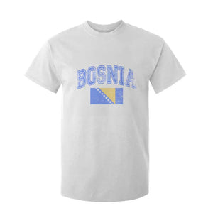 Classic Distressed Bosnia National Flag Varsity Style T Shirt For Kid Sports Fan Athletic Graphic