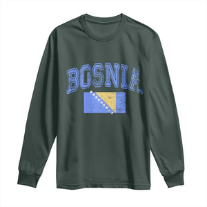 Classic Distressed Bosnia National Flag Varsity Style Long Sleeve Shirt Sports Fan Athletic Graphic
