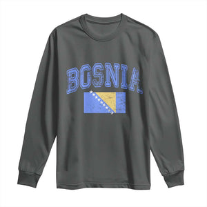Classic Distressed Bosnia National Flag Varsity Style Long Sleeve Shirt Sports Fan Athletic Graphic