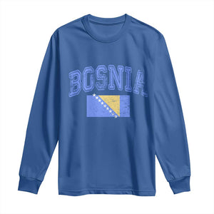 Classic Distressed Bosnia National Flag Varsity Style Long Sleeve Shirt Sports Fan Athletic Graphic