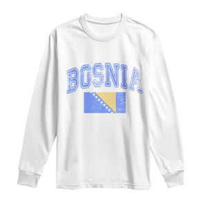 Classic Distressed Bosnia National Flag Varsity Style Long Sleeve Shirt Sports Fan Athletic Graphic