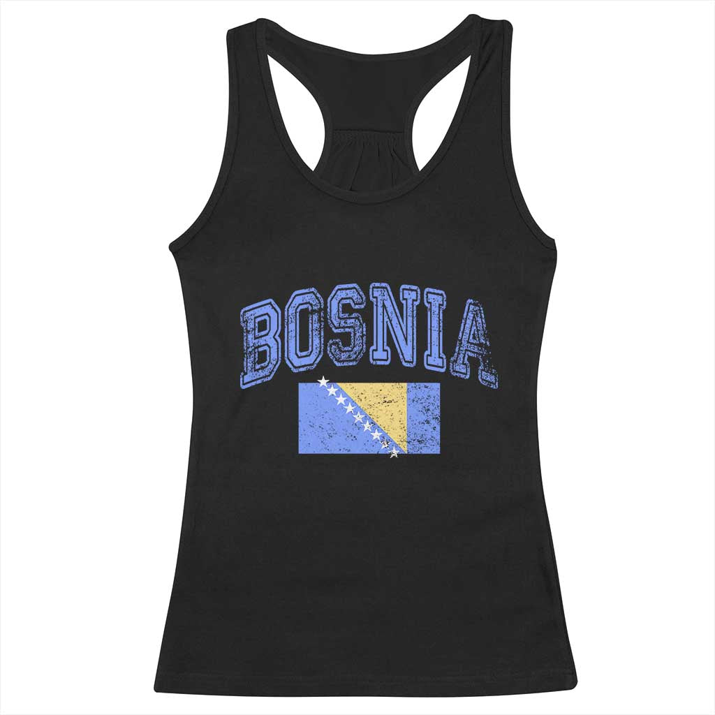 Classic Distressed Bosnia National Flag Varsity Style Racerback Tank Top Sports Fan Athletic Graphic