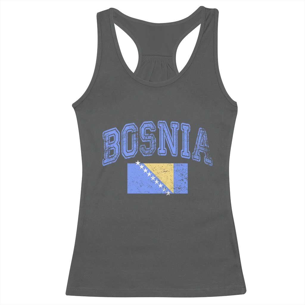 Classic Distressed Bosnia National Flag Varsity Style Racerback Tank Top Sports Fan Athletic Graphic