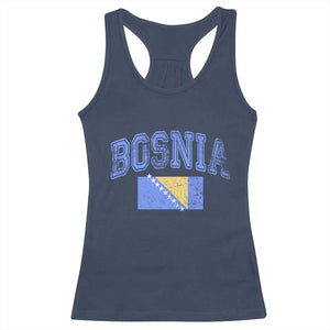 Classic Distressed Bosnia National Flag Varsity Style Racerback Tank Top Sports Fan Athletic Graphic
