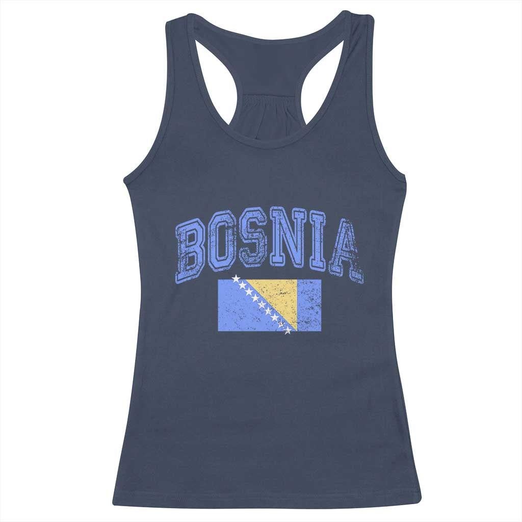 Classic Distressed Bosnia National Flag Varsity Style Racerback Tank Top Sports Fan Athletic Graphic TS02 Navy Print Your Wear