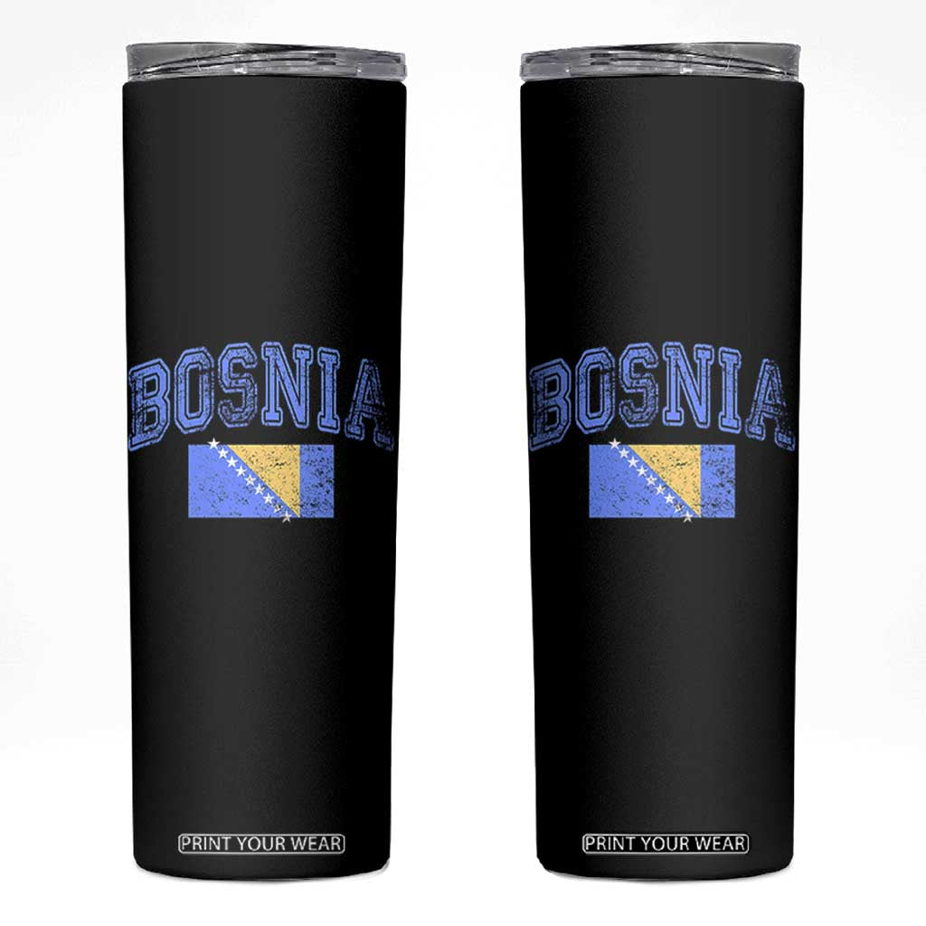 Classic Distressed Bosnia National Flag Varsity Style Skinny Tumbler Sports Fan Athletic Graphic
