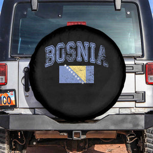 Classic Distressed Bosnia National Flag Varsity Style Spare Tire Cover Sports Fan Athletic Graphic