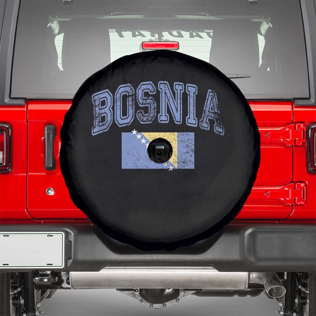 Classic Distressed Bosnia National Flag Varsity Style Spare Tire Cover Sports Fan Athletic Graphic