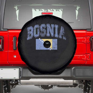 Classic Distressed Bosnia National Flag Varsity Style Spare Tire Cover Sports Fan Athletic Graphic