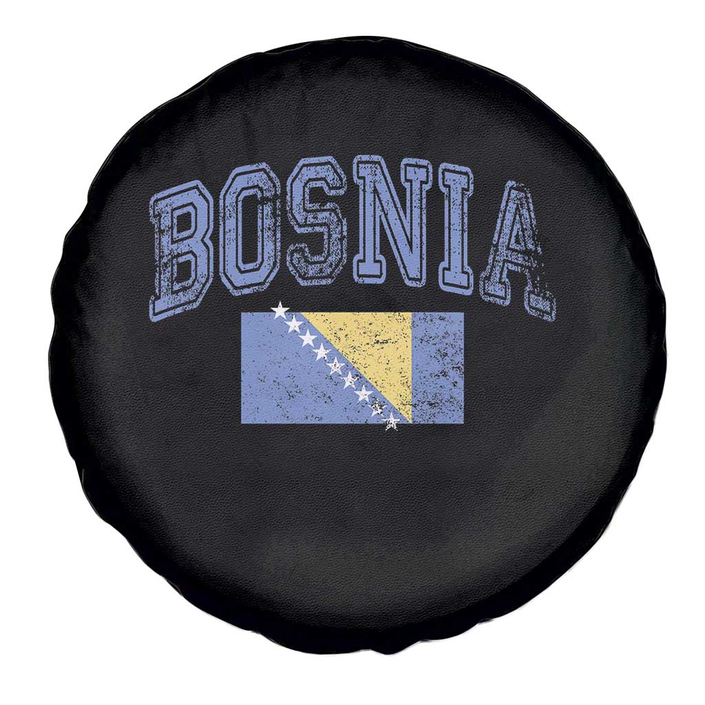 Classic Distressed Bosnia National Flag Varsity Style Spare Tire Cover Sports Fan Athletic Graphic