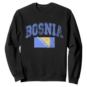 Classic Distressed Bosnia National Flag Varsity Style Sweatshirt Sports Fan Athletic Graphic