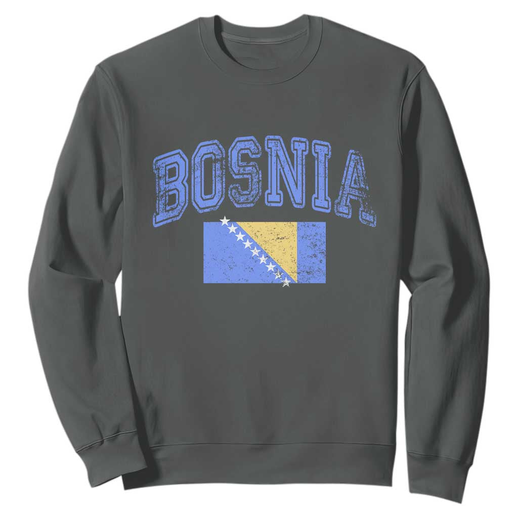 Classic Distressed Bosnia National Flag Varsity Style Sweatshirt Sports Fan Athletic Graphic