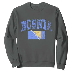 Classic Distressed Bosnia National Flag Varsity Style Sweatshirt Sports Fan Athletic Graphic