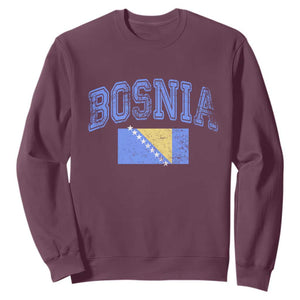 Classic Distressed Bosnia National Flag Varsity Style Sweatshirt Sports Fan Athletic Graphic