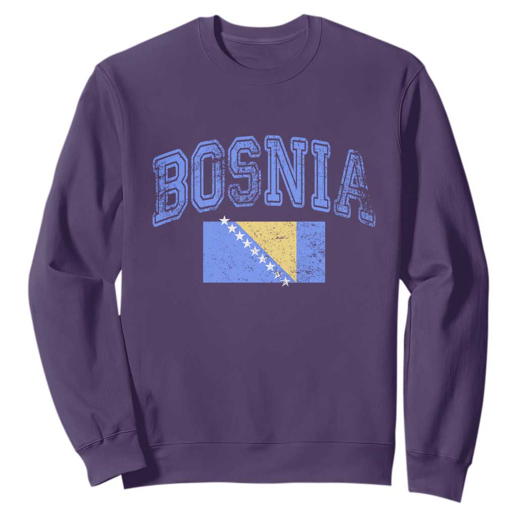 Classic Distressed Bosnia National Flag Varsity Style Sweatshirt Sports Fan Athletic Graphic