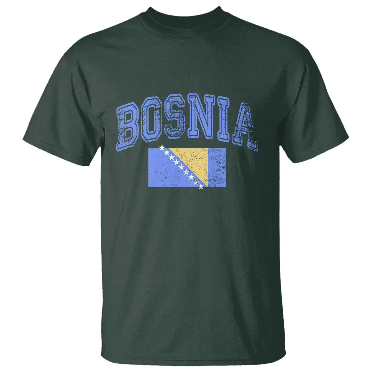 Classic Distressed Bosnia National Flag Varsity Style T Shirt Sports Fan Athletic Graphic