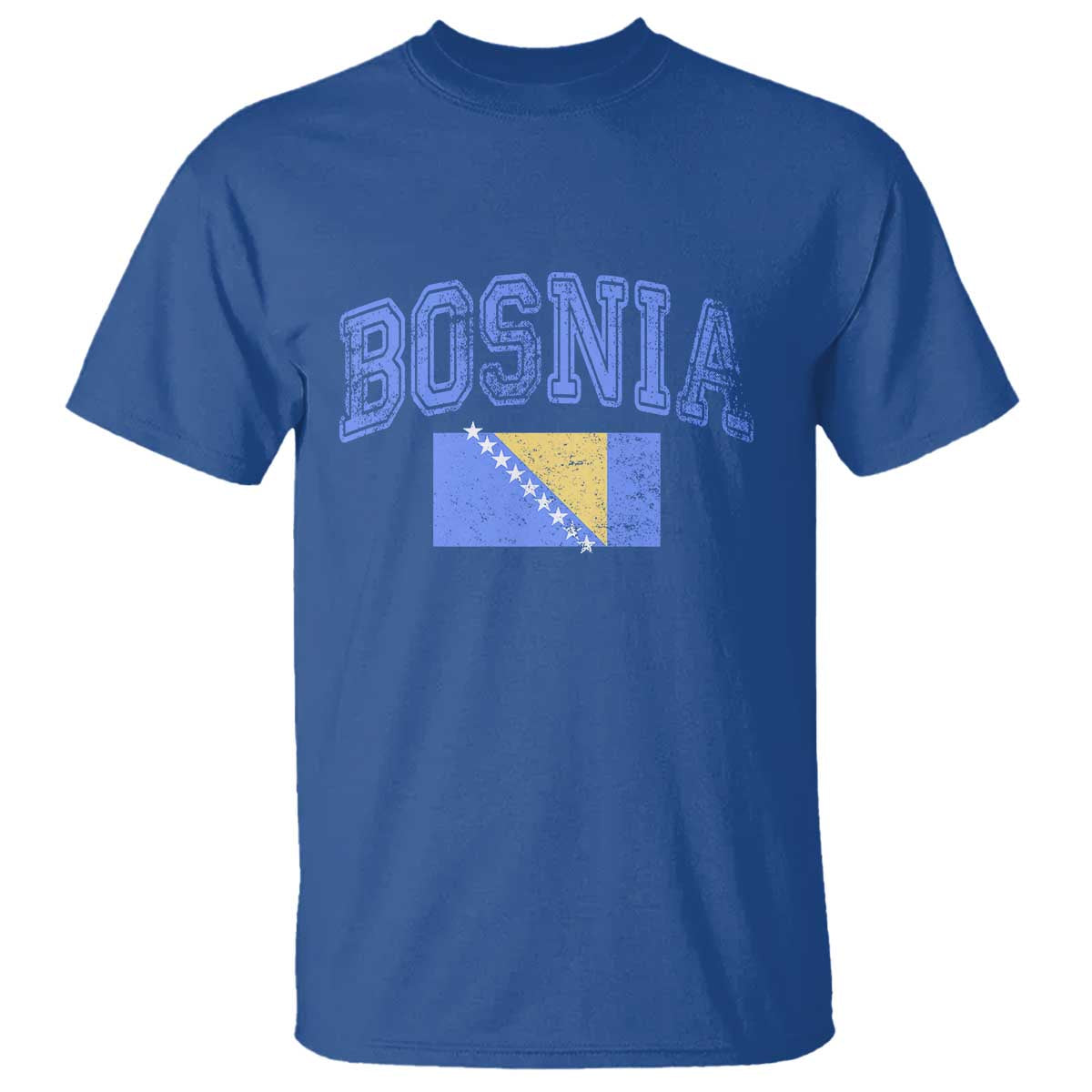 Classic Distressed Bosnia National Flag Varsity Style T Shirt Sports Fan Athletic Graphic