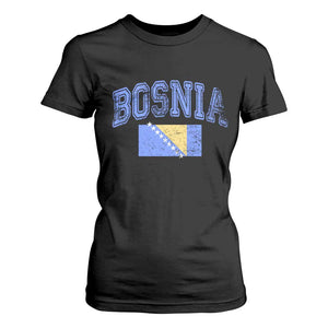Classic Distressed Bosnia National Flag Varsity Style T Shirt For Women Sports Fan Athletic Graphic