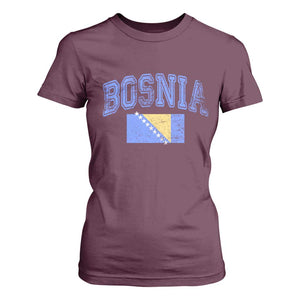 Classic Distressed Bosnia National Flag Varsity Style T Shirt For Women Sports Fan Athletic Graphic