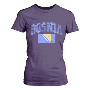 Classic Distressed Bosnia National Flag Varsity Style T Shirt For Women Sports Fan Athletic Graphic