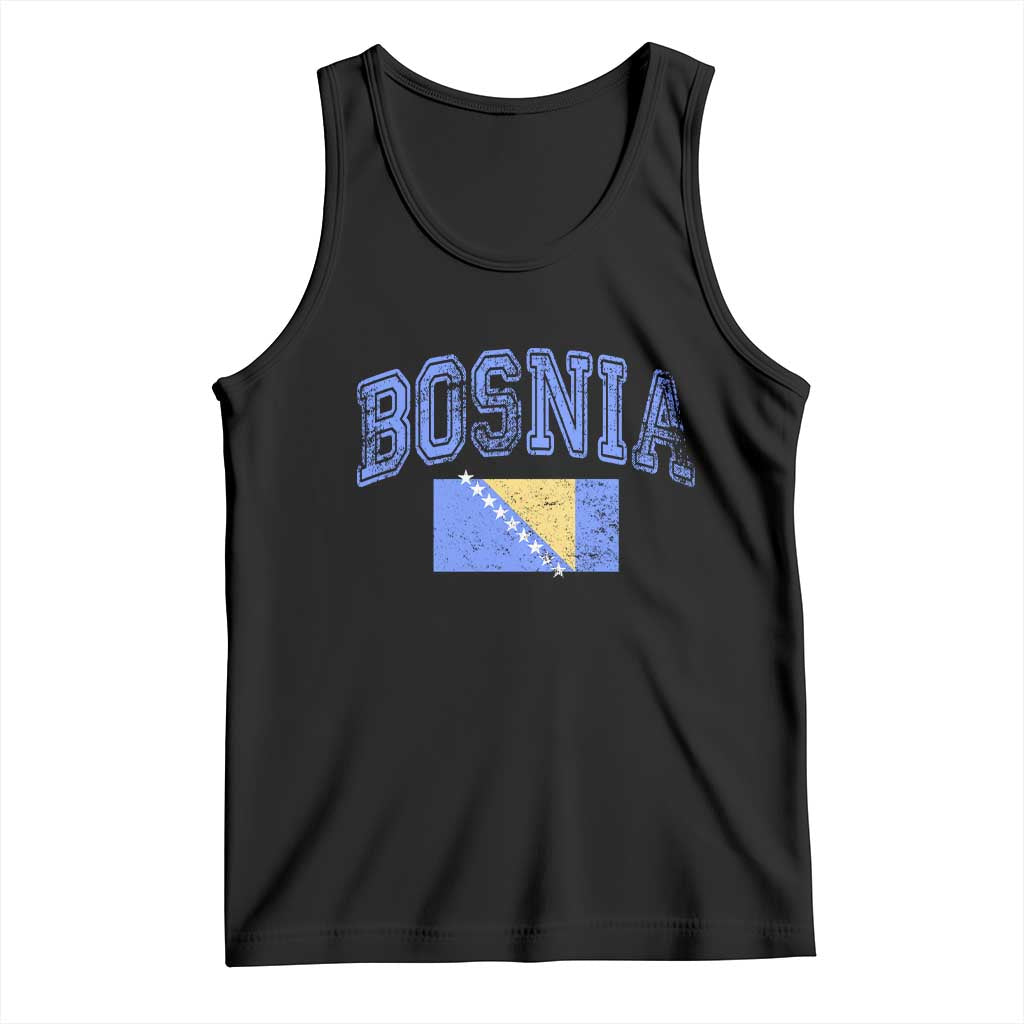 Classic Distressed Bosnia National Flag Varsity Style Tank Top Sports Fan Athletic Graphic TS02 Black Print Your Wear