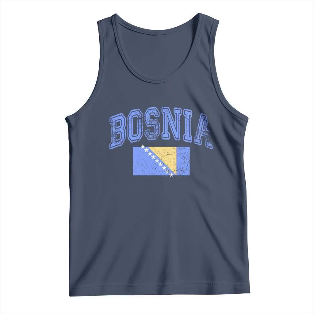 Classic Distressed Bosnia National Flag Varsity Style Tank Top Sports Fan Athletic Graphic