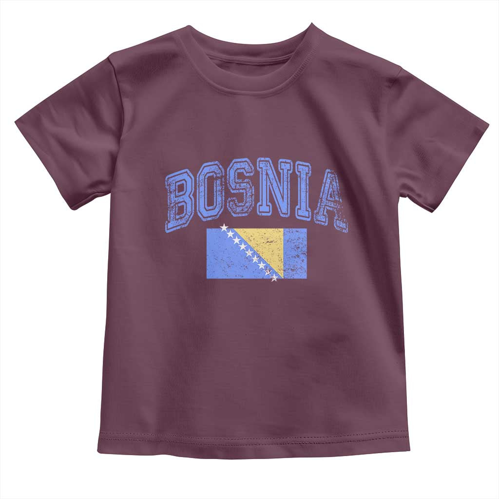 Classic Distressed Bosnia National Flag Varsity Style Toddler T Shirt Sports Fan Athletic Graphic TS02 Maroon Print Your Wear
