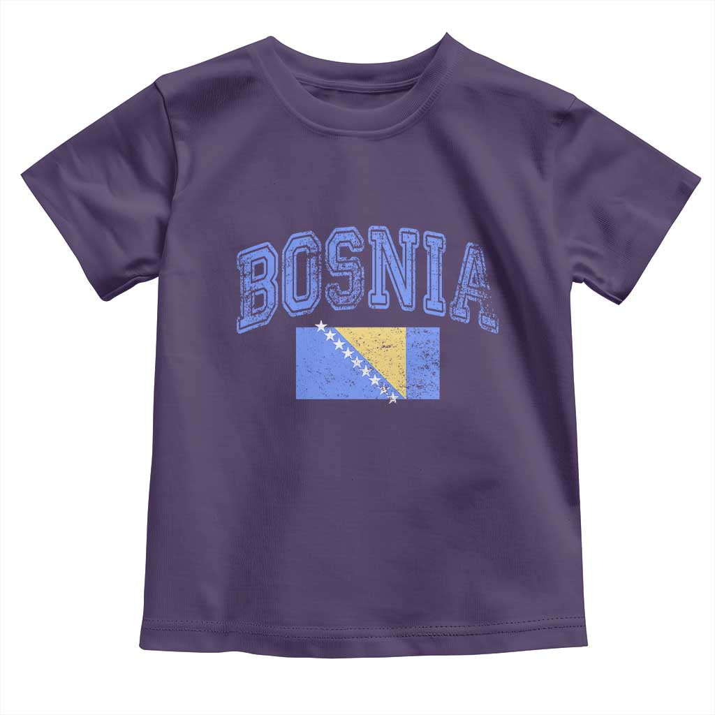 Classic Distressed Bosnia National Flag Varsity Style Toddler T Shirt Sports Fan Athletic Graphic TS02 Purple Print Your Wear