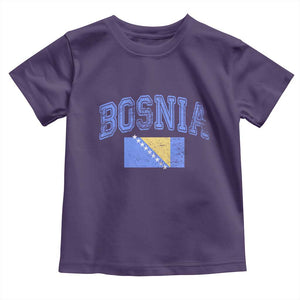 Classic Distressed Bosnia National Flag Varsity Style Toddler T Shirt Sports Fan Athletic Graphic TS02 Purple Print Your Wear